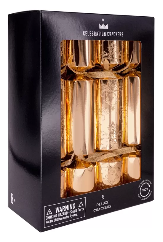 GOLDEN GLITTER CHRISTMAS CRACKERS BY CELEBRATION CRACKERS BOX OF 8 X 12"